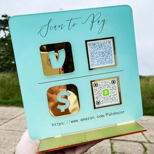 Pahdecor Letrero de código QR personalizado para múltiples negocios, escanea para pagar con soporte letreros personalizados de redes sociales acrílico tienda de belleza peluquería esteticista placa