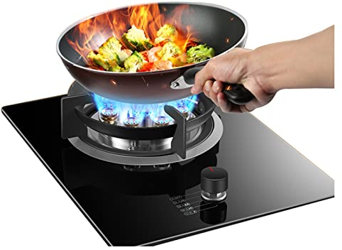 Cuisinière à gaz, plaque de cuisson en verre trempé 7KW, brûleur de 16,9 pouces, installation de bureau et encastrée adaptée aux cuisinières à gaz de cuisine et de camping, casserole non incluse (Siz