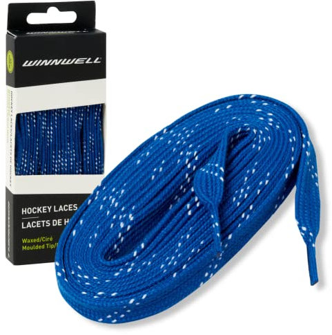 Winnwell Gewachste Schnürsenkel für Hockey- und Rollschuh-Schlittschuhe, mehrere Schnürsenkel, Königsblau / Weiß, 304,8 cm