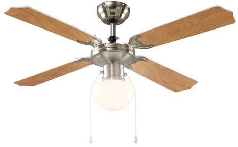 EGLO LED Deckenventilator mit Beleuchtung Deckenlampe Zugschalter Ventilator Flügel braun weiß, Metall MDF, 1x 4,9W 470lm warmweiß, DxH 106,6x41,5 cm