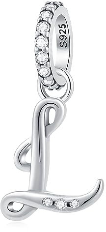 GLOWDAS Buchstabe L Charms Alphabet Anhänger, 925 Sterling Silber Initial l Dangle CZ Perle passen Pandora Frauen Leder Armband con Letra, Geschenke für kleines Mädchen/Mutter/Schwiegertochter/Tante