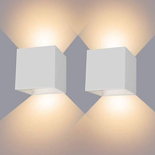 ledmo 2 Stücke LED Wandleuchten Innen/Außen 12W Wandlampe Innen Auf und ab Einstellbarer Lichtstrahl 3000K Warmweiß LED Außenwandleuchte IP65 Wasserdichte,Weiß