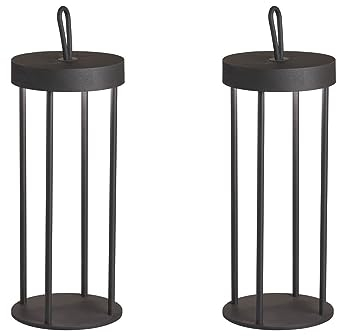 2er SET Outdoor Tischlampen 36cm Schwarz ohne Strom mit Akku & USB Kabel