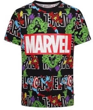 Officially Licensed Marvel Kids T Shirt | Sizes 7 to 12 Years Old | Avengers Top | Spiderman Hulk Iron Man Captain America Black