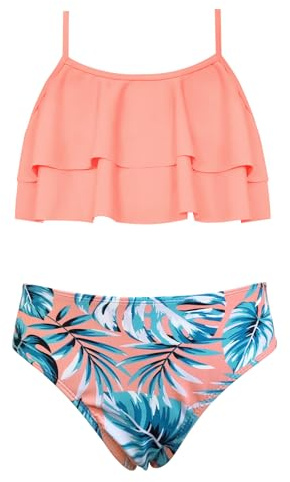 SHEKINI Maillot de bain pour filles deux pièces réglable à volants imprimé, 6-14 ans, 12 ans