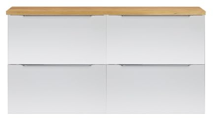 Lomadox Badezimmer Waschtischschrank, 120cm, in weiß Hochglanz mit Eiche