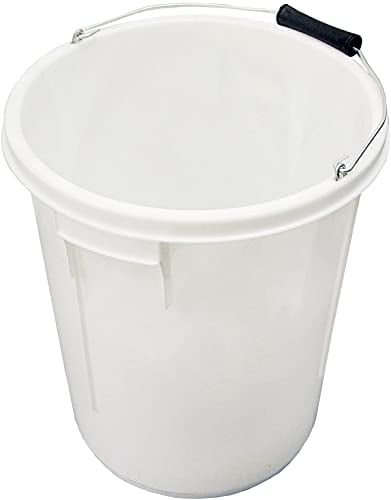 25L White Strong Round Plastic Bucket with Depth Gauge & Metal Handle - Plasterers, Car Wash, Paint Pail & Storage Container for Home & Garden