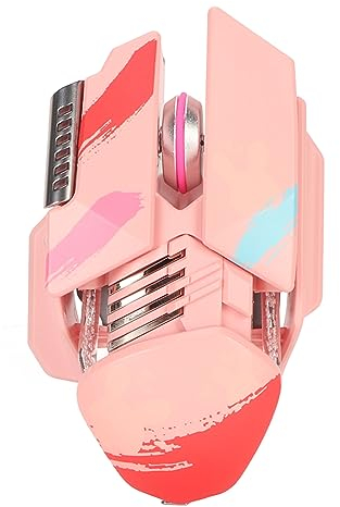 Jectse Gaming-Maus, 3-Modus-Verbindung, Geräuschlos, Wiederaufladbar, Einstellbare DPI-RGB-Maus mit USB-Empfänger für Laptop (PINK)