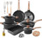 RIOVARM Induktion Töpfe und Pfannen Set mit Deckeln Granit Antihaftbeschichtung Kochgeschirr-Set mit Bratpfanne Marmor Stein Küche Essentials Set Bratpfanne Kochtopf Sauteuse Soßenpfanne Spatel