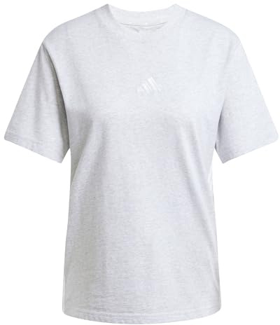 adidas Women's Essentials 3-Stripes Cotton Shirt, Light Grey Heather/White, L