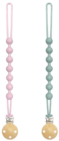 Yoolhamy Attache Tetine Silicone, 2 Attaches Attache Sucette pour Bebe Accroche Tetine Garçons et Filles, Pacifier Clip Chain, Attaches sucette souples et flexibles (1pcs Pink+1pcs Green)