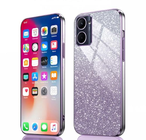 PEIYE Funda para Realme C33 - Carcasa Antigolpes de Silicona Suave con Bordes Electropulidos y Tarjeta de Brillo Integrada, Case Cover -Púrpura Degradado