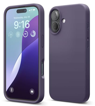 elago Compatible with iPhone 16 Case, Premium Liquid Silicone Case, Full Body Protective Cover, Shockproof, Slim Phone Case, Anti-Scratch Soft Microfiber Lining, 6.1 inch (Deep Purple)
