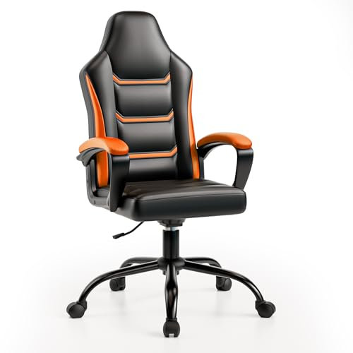 Silla Gaming Azul, Silla Gamer Adulto Ajustable en Altura, Cadeira Gaming de Cuero PU, Silla de Escritorio con Ruedas, Silla Ordenador Cómoda para Adultos y Adolescentes (Naranja)