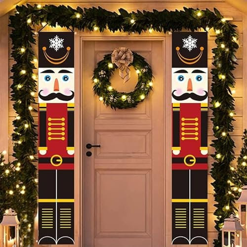 Christmas Nutcracker Door Banners Hanging Couplet, 2 Pack Solid 70in Nutcracker Banners for Front Door, Nutcracker Christmas Decorations for Indoor Outdoor Yard Porch Garden Party