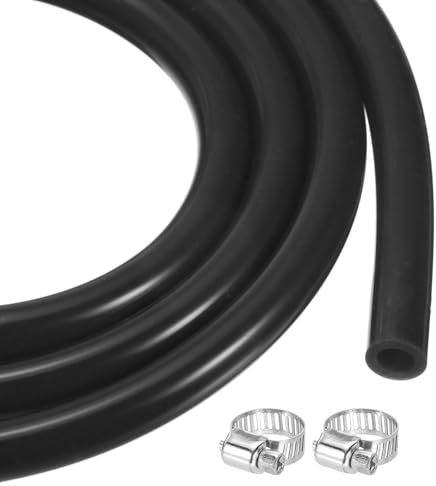 sourcing map 6.6ft Silicone Rubber Tubing 4mm x 6.4mm Plastic Tube Flexible Air Hose for Brewing, Wine Making, Pump Siphon, 1/4 OD, with 2pcs Clamps, Black