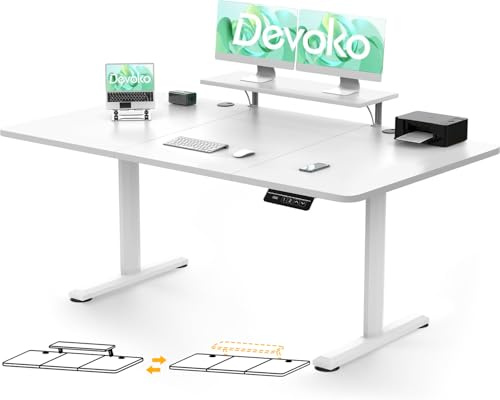 Devoko Höhenverstellbarer Schreibtisch 180×80cm mit Monitorständer,Weiß | Schreibtisch Höhenverstellbar Elektrisch mit 2 Höhen Memory-Steuerung, Ergonomisches Sitz-Stehpult