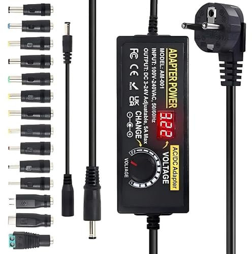 Einstellbares Netzadapter 3-24V 5A 120W, Universal Netzteil 5A 120W Verstellbarer Netzteil Adapter, 100V-240V AC zu DC 5A Netzteil mit LED Spannungsanzeige und 5,5x2,5mm 14 Tipps & Polaritätskabel