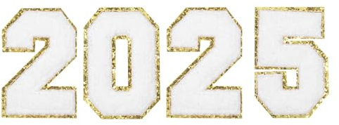 sourcing map 4pcs Glitters Chenille Number Patches 8 cm / 3 Inch Iron-On Embroidery Numbers for Team Uniforms Sports T-Shirts Hats Bags (White, Number 2025)