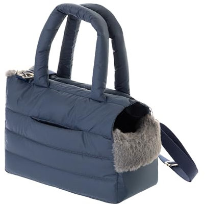 Transporttasche für Hunde und Katzen - Tasche für unterwegs, Dog Carrier -Schultertasche für Haustiere mit Gummiband mit Karabiner,bis 5 kg, dunkelblau