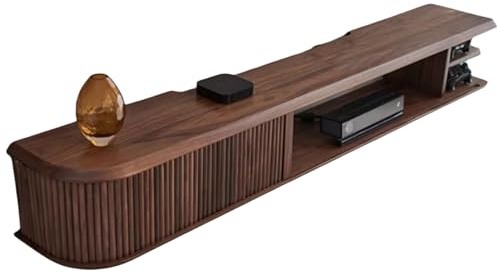 Meuble TV 140 Cm Longueur avec Gestion des Câbles Meuble Télé Suspendu Rangement Multiple Pas D'assemblage Nécessaire Étagère TV Flottante en Bois