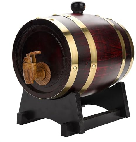 Handgefertigtes 10L Weinfass aus Eichenholz mit einfachem Dosierhahn Vintage Eichenholz Bier Whiskey Fassständer für Trinkschrank (1,5 l)