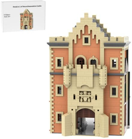 Bloctecktoy MOC Klemmbausteine Schloss Neuschwanstein Modell, 6768 Teile Groß Architecture Burg Torhaus Mitte Modul 2 WeltberüHmtes Gebäude Set