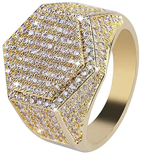 Kioxiuin Hip-Hop-Hip-Hop-Ring mit vollem Zirkon eingelegtem Ice Out, sechseckiger Ring – Bling-Zirkonia-Modeschmuck für Männer und Frauen
