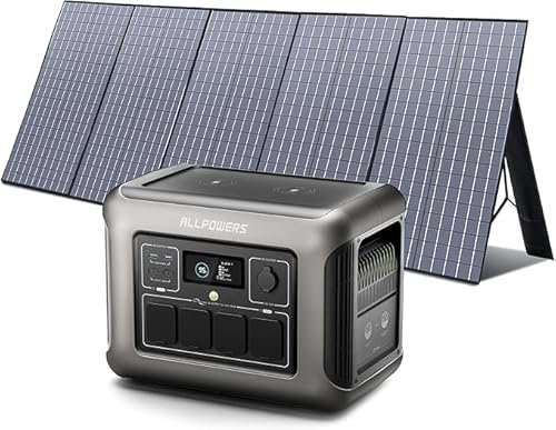 ALLPOWERS R1500 Central eléctrica portátil con Panel Solar de 400 W, batería LiFePO4 de 1152 WH, con generador Solar de Salida de CA de 1800 W para jardín, Viajes, Camping, RV, Emergencia