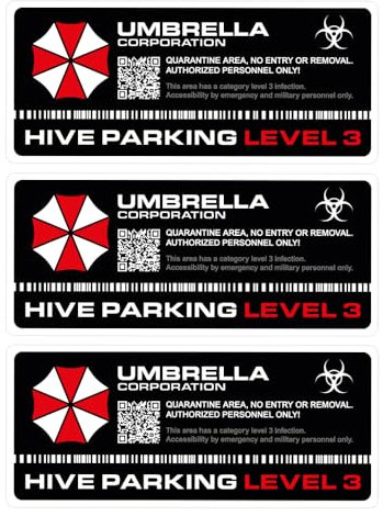 Umbrella Corporation Aufkleber HIVE PARKING LEVEL 3 Stickers Set - Wasser- und UV-beständig, Lamiert perfekt für dein Auto, Fahrrad, Laptop usw