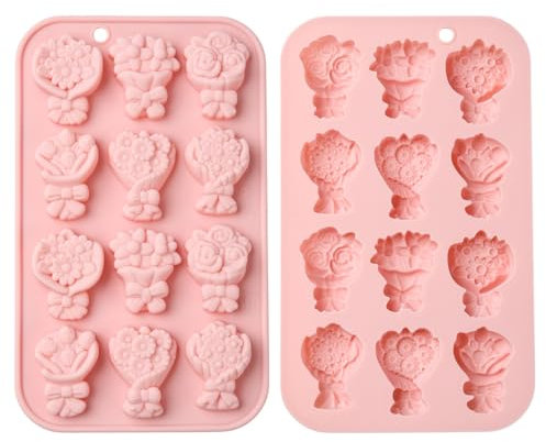 UR URLIFEHALL 2 stampi in silicone a forma di bouquet di fiori, per cioccolatini, decorazioni per torte nuziali, dolci, biscotti, dolci