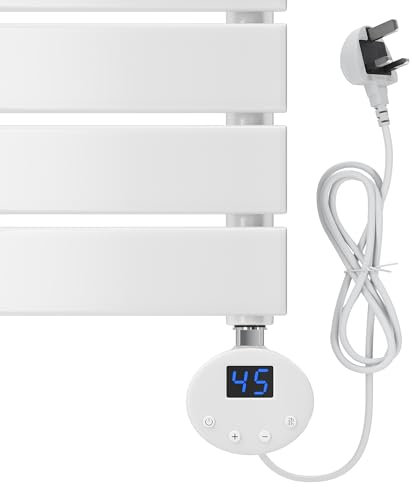 ZANOFIRA Electric Heating Element with Plug, Thermostat Timer LCD Display for Towel Rails and Radiators White 800W