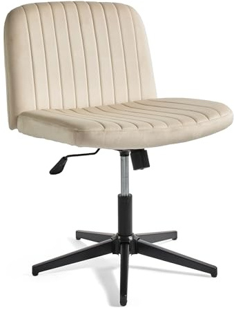 VonHaus Cream Desk Chair for Home Office & Bedroom - Velvet Fabric Design with Wide Seat & Gas Lift - Modern Adjustable Height Chair - Tilting Armless 360° Swivel Seat with Cross-legged Base (Cream)