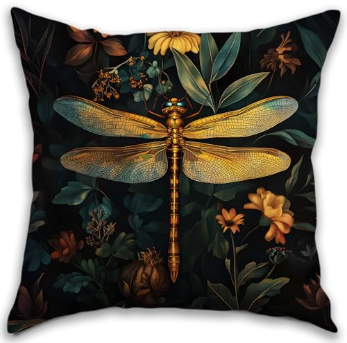 Kissenbezug mit Libellen-Motiv im Vintage-Stil, inspiriert von William Morris, botanisches Bauernhaus-Dekor, für drinnen und draußen, für Sofa, Couch, Bett, Wohnzimmer, Schlafzimmer, Zuhause, 45,7 x