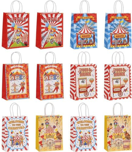 Wudaizhi 12 Stücke Cartoon Zirkus Thema Kraft Papier Geschenk Verpackung Tasche Kinder Für Süßigkeiten Snack Lagerung Geburtstag Party Favors
