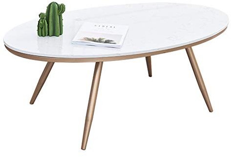 ASumPio Ovaler Couchtisch Aus Marmor, Metall-Eisen-Struktur, Modernes Minimalistisches Design, Kommerzielle Qualität, Geeignet Für Wohnzimmer, Balkon, Café, Desserthaus, L:,White-120cm(47in)