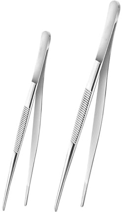 2 Stück Set Pinzette Küche, Küchenpinzette, Kochpinzette Edelstahl, Grillzange, Zange Küche, Verwendbar Als Profi Zange Pinzette für Kochen Grillen und Backen (20cm+30cm)