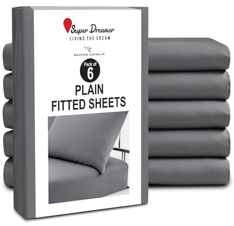 GC GAVENO CAVAILIA Fitted Sheet Double 6 Pack - Plain Dyed Microfiber Bedding Sheets - Fade, Wrinkle & Shrink Resistant Bottom Sheets - 25cm Deep Breathable Bed Sheet Elasticated Corners - Charcoal