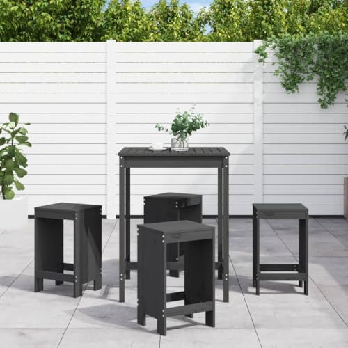 Qnhdfrt Gartenbar Set Grau aus Massivholz Kiefer 82 5 x 82 5 x 110 cm mit 4 Barhockern ohne Lehne Robuste Tischplatte und Platzsparendes Design für Terrasse Balkon und Garten