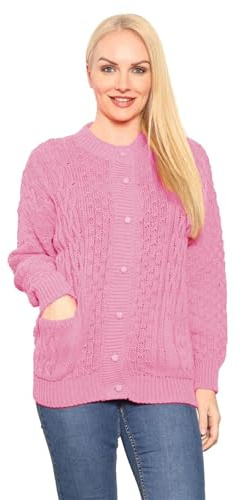 janisramone® Chunky Cardigans for Women UK, Long Sleeves Ladies Sweaters | Chunky Cable Knitted Ladies Cardigans, Crew Neck Long Sleeve Style, Side Pockets Button Down Cardigan, Winter Autumn Sweater