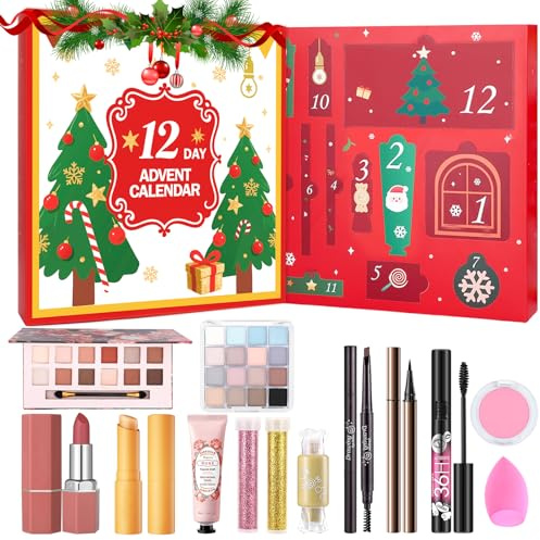 Jutqut Makeup Adventskalender 2025 Frauen, 12 Tage Adventskalender Weihnachts Make-up Geschenkset und Kosmetik Überraschungen für Weihnachts, Schminke Set und Gesicht Cosmetics für Damen Mädchen
