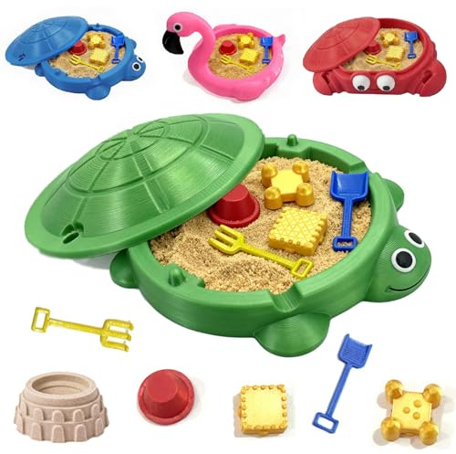 Mini-Schildkröten-Sandkasten für den Schreibtisch, Schildkröten-Sandkasten mit Deckel, Mini-Zen-Garten mit Formen Sand Mini-Werkzeuge Spaßgeschenke Heimbüro-Dekor Kostenloser Sand (Grün)