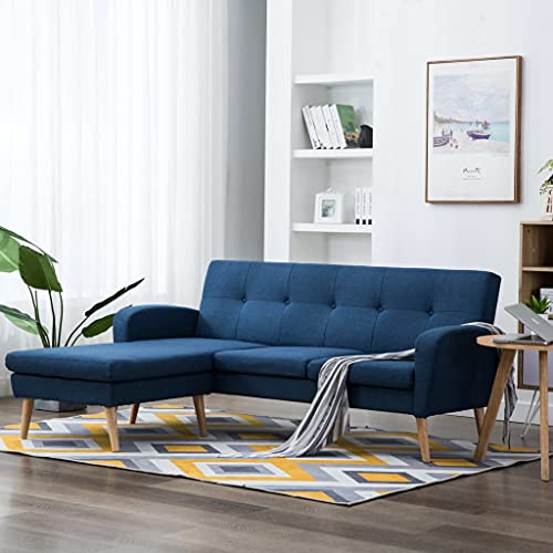 QJBSAVVA Ecksofa L-Form 186x136x79 cm Blau aus MDF Holzrahmen Polyester Bezug mit beidseitiger Chaiselongue Modernes Design Robust und Langlebig für Wohnzimmer Jugendzimmer kleine Räume