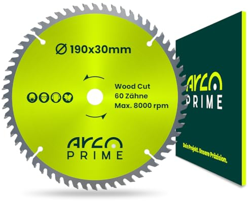 ARCOPRIME Kreissägeblatt 190 x 30 mm – 60T – Holz‑Feinschnitt für Massivholz, Weichholz & Hartholz – ausrissfrei, vibrationsarm & langlebig