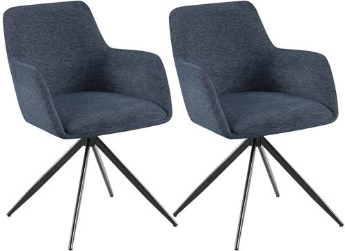 CLP Esszimmerstühle 2er Set drehbar Olema Stoff, 180° schwenkbare Sessel mit Armlehne und Rückenlehne, bis 150 kg belastbar Farbe blau