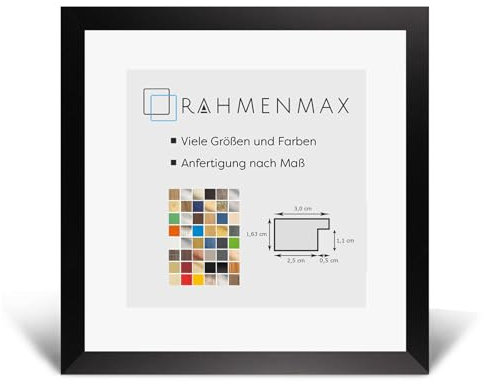 RahmenMax® Morena Bilderrahmen Holz 42x42 cm zum Aufhängen/Bilderrahmen Maßanfertigung möglich/MDF Posterrahmen/Bilder Rahmen in Schwarz Matt mit 1mm klarem Acrylglas/Puzzle Rahmen