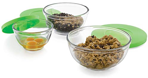 Libbey Baker's Basics 3-Piece Glass Mixing Bowl Set with Plastic Lids, Multi-Size