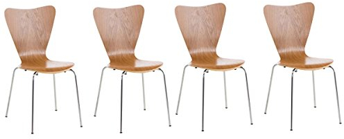 CLP 4X Konferenzstuhl Calisto Mit Holzsitz Und Stabilem Metallgestell I 4X Platzsparender Stapelstuhl, Farbe:Eiche