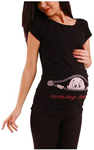 Coming Soon - Moda premamá Divertida y Dulce/Camiseta premamá Sudadera con Estampado Durante el Embarazo, Manga Corta (Negro, Medium)