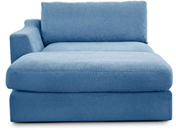 CAVADORE Sofa-Modul Fiona Longchair mit Armteil links / XXL-Recamiere passend zur Couchgarnitur Fiona / 139 x 90 x 199 /Webstoff hellblau